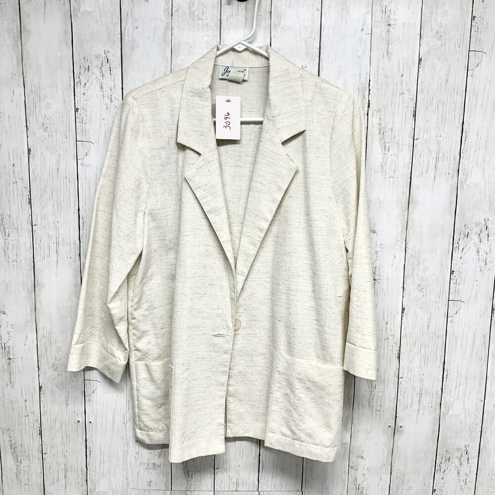 Vintage Joanna Jacket Women Small Cream Heathered Collared Oversized Blazer Coat